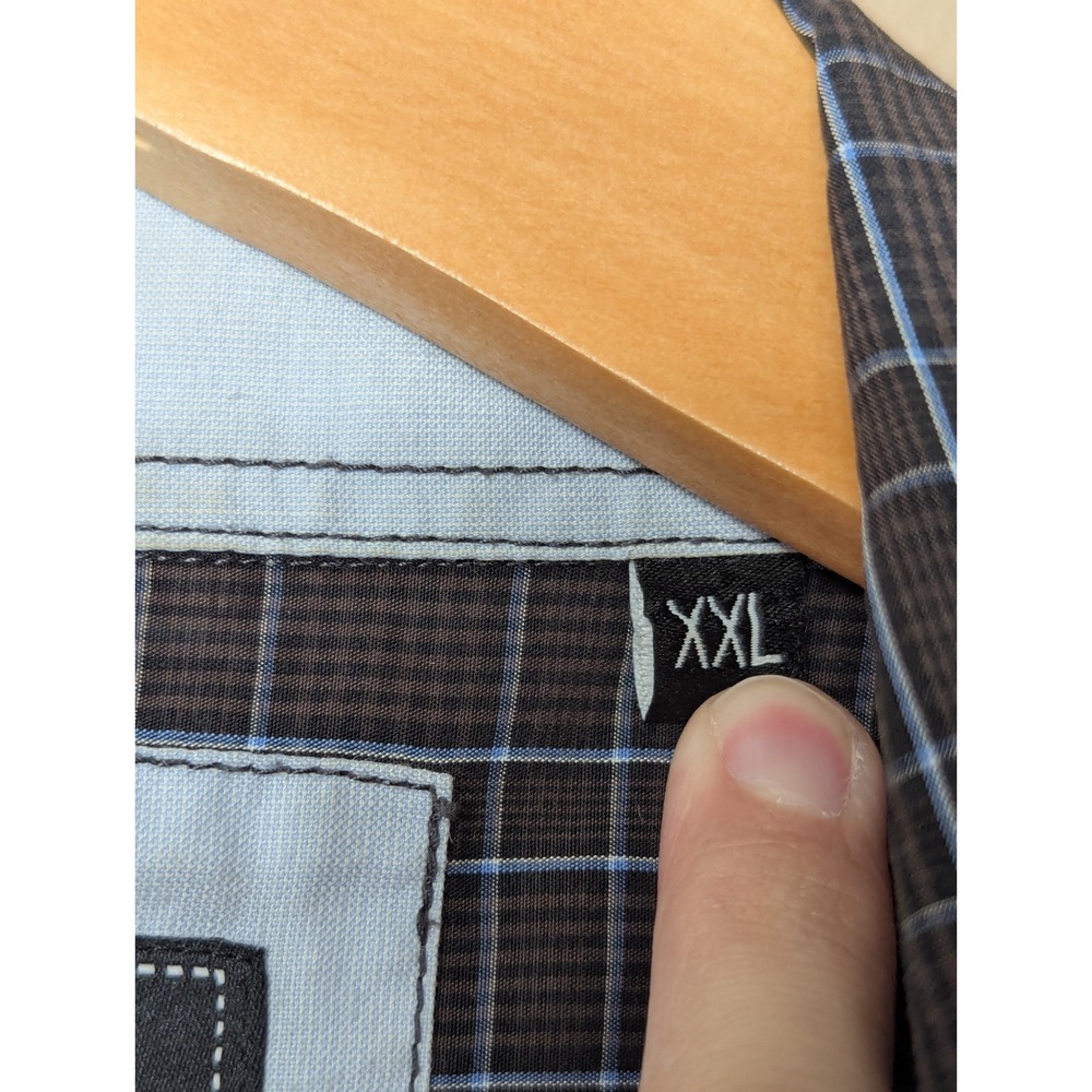 7 Diamonds Button Down Shirt Mens XXL Black Blue Heart Breaker Grid Long Sleeve - Picture 4 of 15